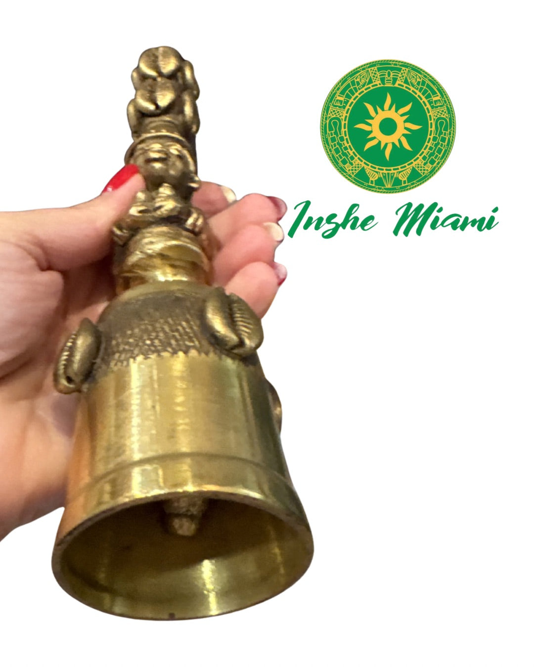 Iroke Ide de Bronce con Figura Apetebí – Campana Tradicional de Orunmila Ifá
