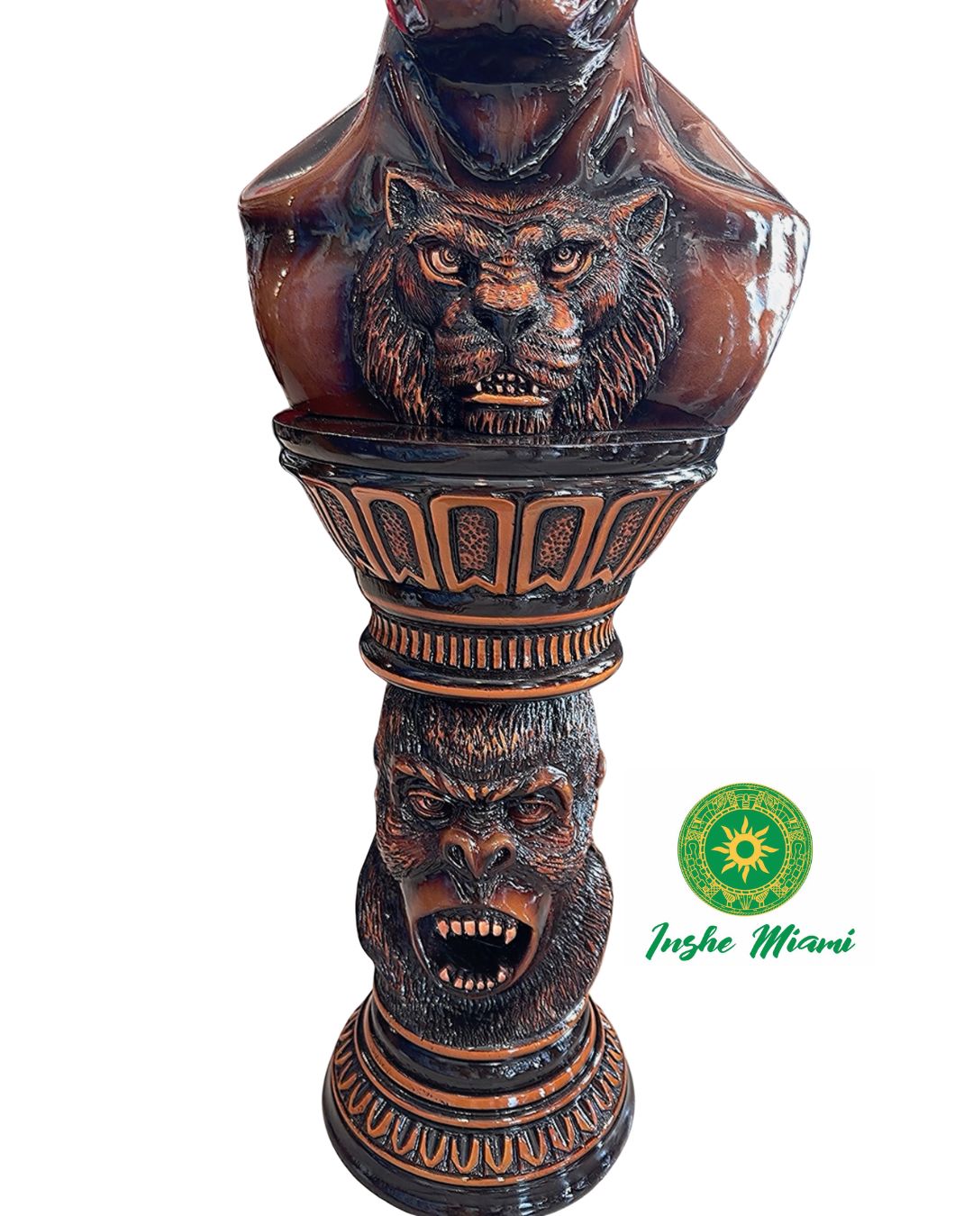 Escultura Monumental de Changó en Caoba Maciza – Columna Yoruba Africana de Más de 2 Metros con Hachas Dobles (Oshe) – Pieza Premium para Altar