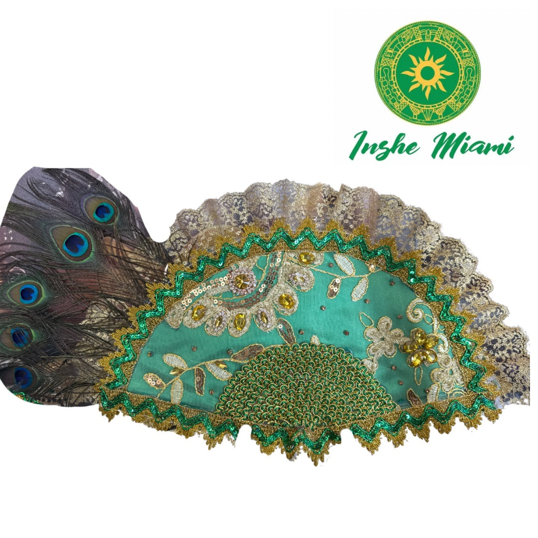 Abanicos de Oshun Decorados 18" con Plumas