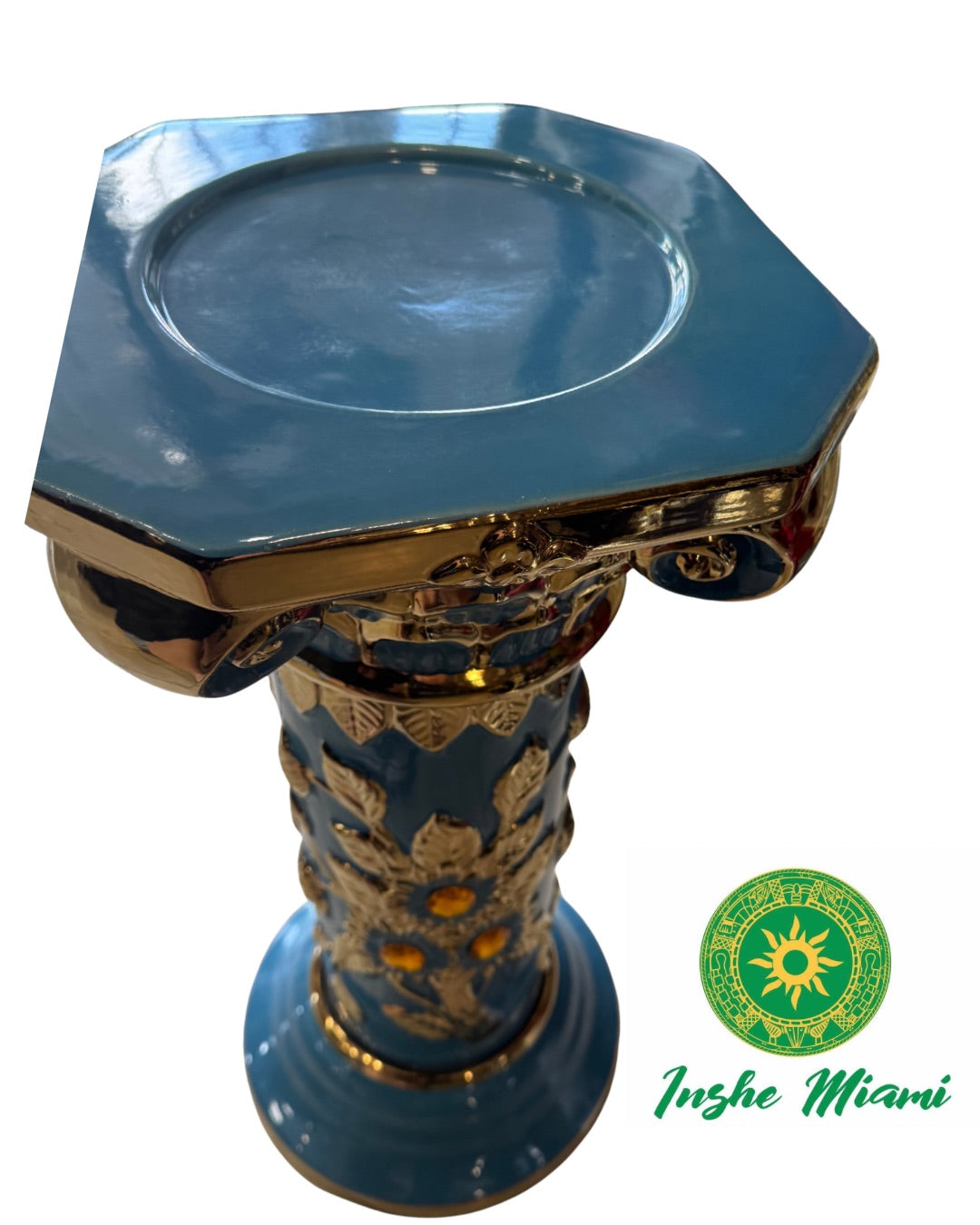 Pedestal Columna Decorativa con Flores 14” – Base para Santos y Soperas | Varios Colores | Inshe Miami
