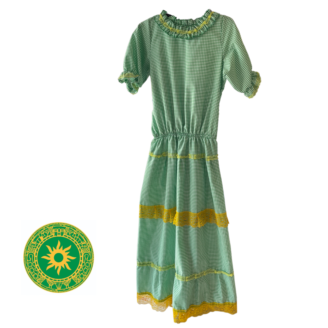 VESTIDO DE GINGA AMARILLA Y VERDE