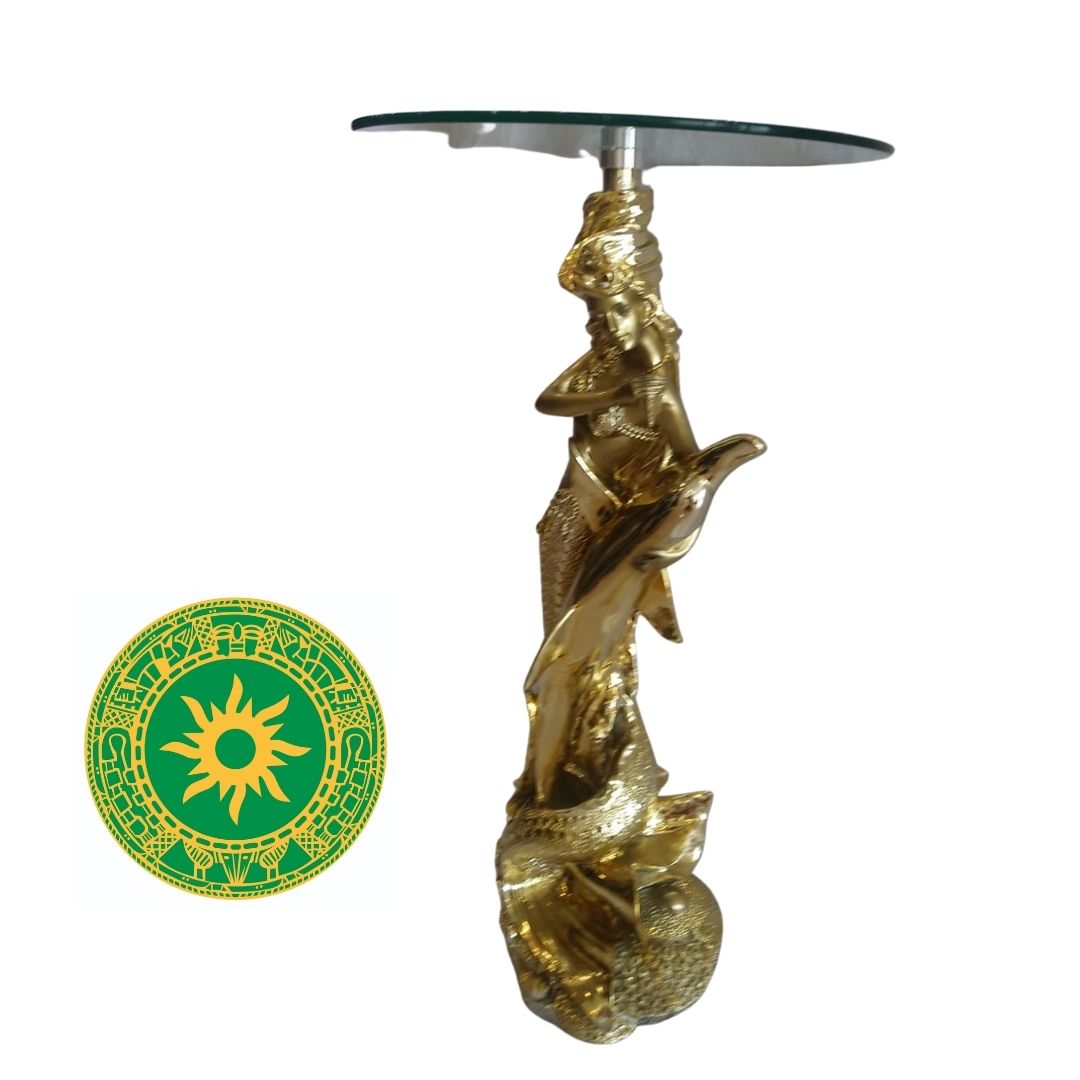 PEDESTAL MUJER CON DELFIN Y CRISTAL