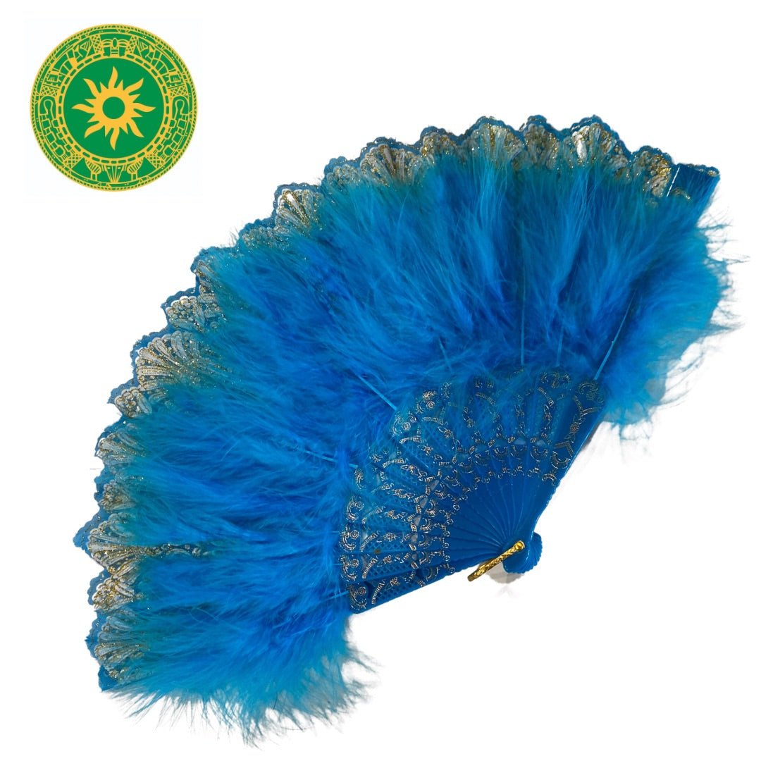 Abanico Azul con Pluma