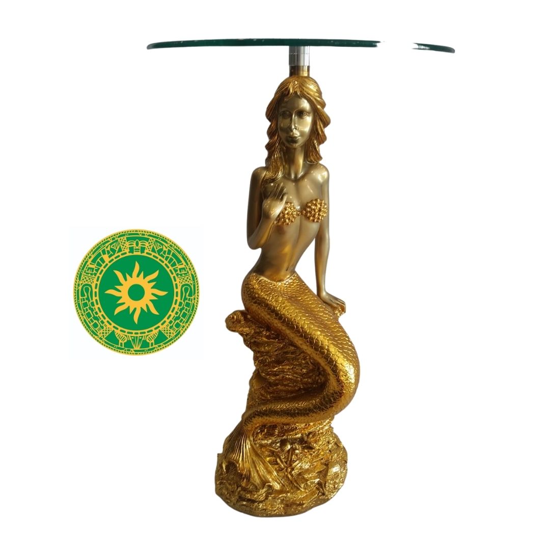 Pedestal Sirena Dorado con Cristal