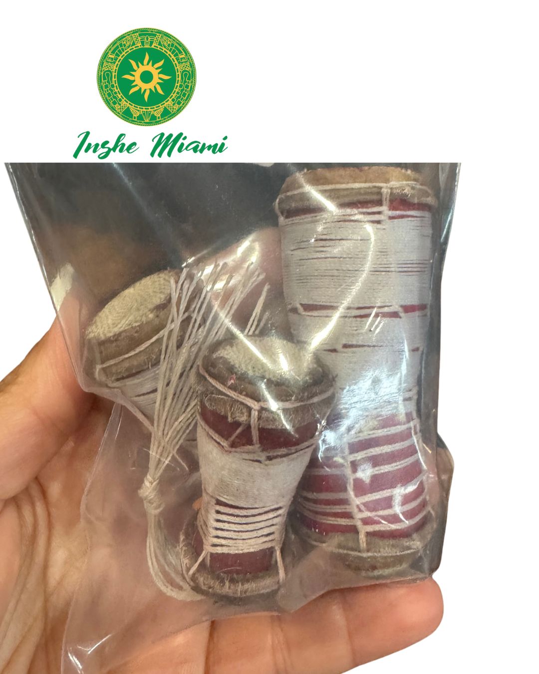 Juego de 3 Tambores Miniatura 2”–3” – Hechos a Mano | Uso Espiritual | Inshe Miami