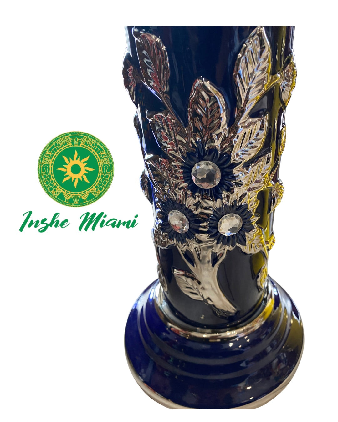 Pedestal Columna Decorativa con Flores 14” – Base para Santos y Soperas | Varios Colores | Inshe Miami