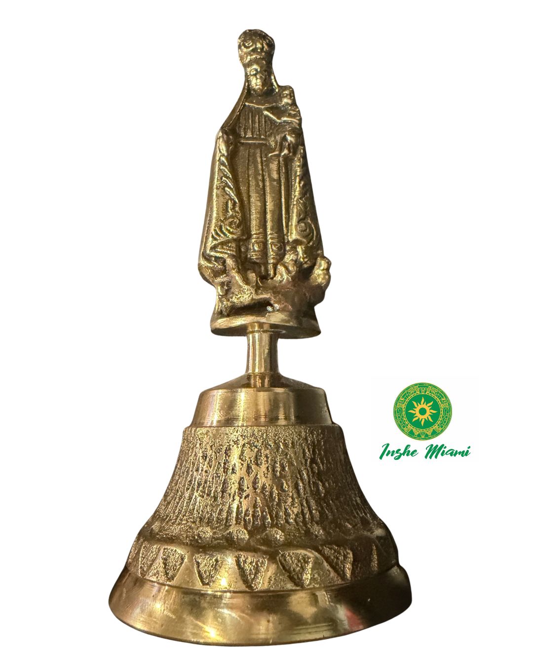 Campana de Oshun en Bronce con Virgen de la Caridad del Cobre – Campana Ritual Yoruba para Altar, Santería y Orishas – Herramienta Espiritual para Llamar a Oshun – 6.5”