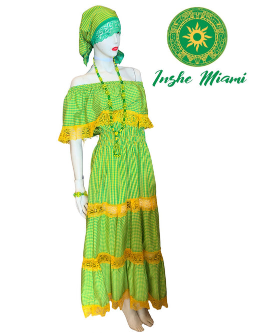 YELLOW AND GREEN GINGA DRESS