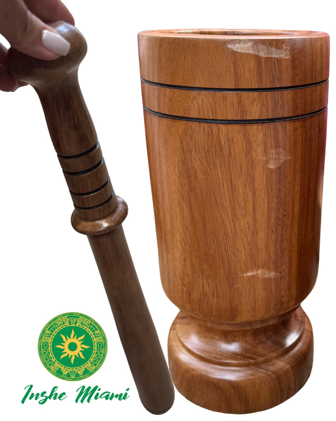 Mortero de Madera Grande 18" – Pilón Tradicional Hecho a Mano | Inshe Miami