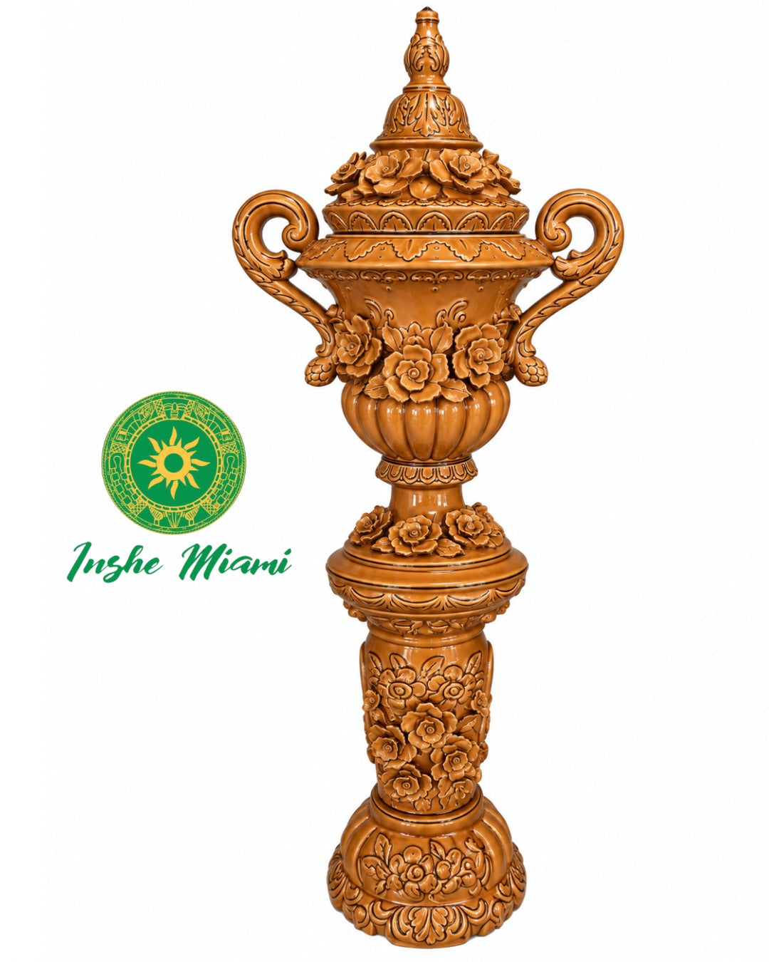 Juego de Pedestal y Potiche Ánfora con Flores 63” – Set Grande Decorativo | Inshe Miami