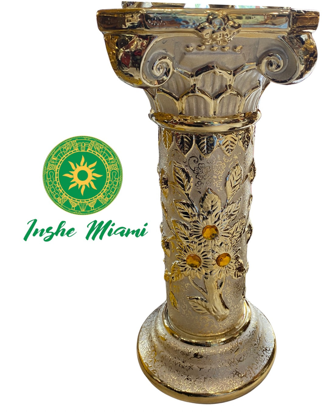Pedestal Columna Decorativa con Flores 14” – Base para Santos y Soperas | Varios Colores | Inshe Miami