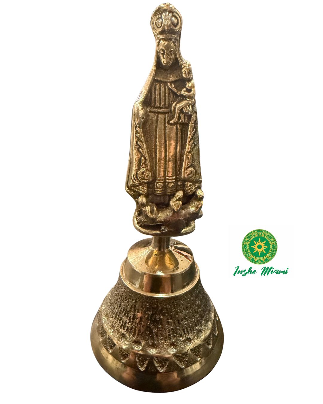 Campana de Oshun en Bronce con Virgen de la Caridad del Cobre – Campana Ritual Yoruba para Altar, Santería y Orishas – Herramienta Espiritual para Llamar a Oshun – 6.5”