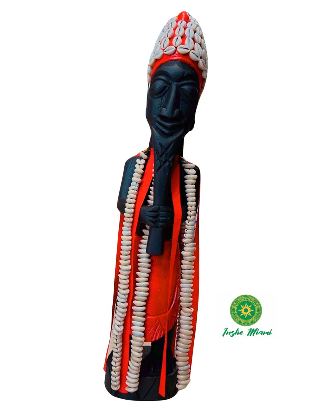Icono de Esu Tallado en Madera Yoruba 26" con 256+ Caracoles – Arte Ritual Tradicional Africano | Inshe Miami