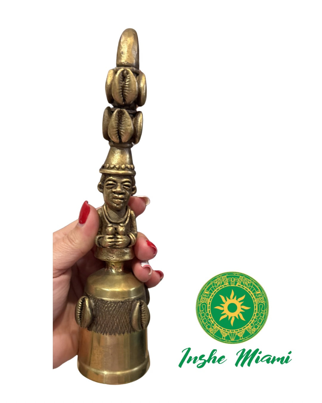 Iroke Ide de Bronce con Figura Apetebí – Campana Tradicional de Orunmila Ifá