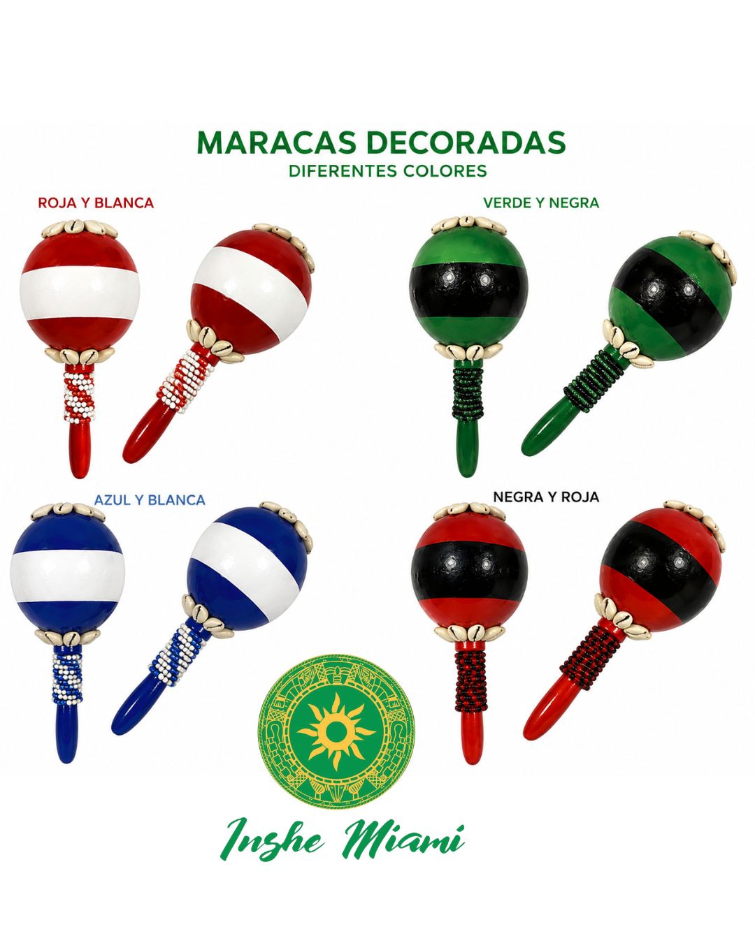 Maracas Decoradas para Orishas | Hechas a Mano | Eleggua, Chango, Yemaya y Más | Inshe Miami