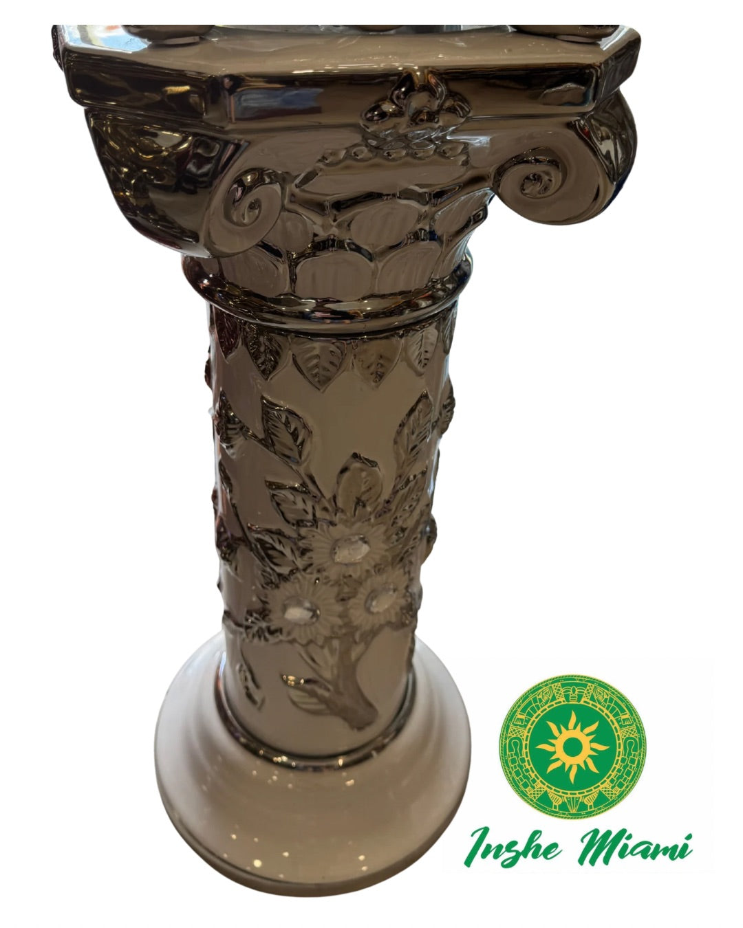 Pedestal Columna Decorativa con Flores 14” – Base para Santos y Soperas | Varios Colores | Inshe Miami