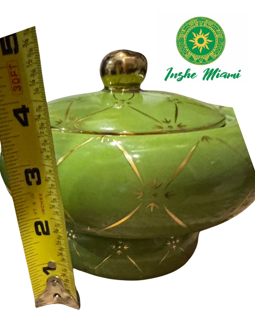 GREEN POUCH WITH PEARLS 5”