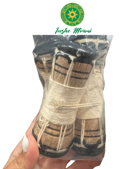 Juego de 3 Tambores Miniatura 2”–3” – Hechos a Mano | Uso Espiritual | Inshe Miami
