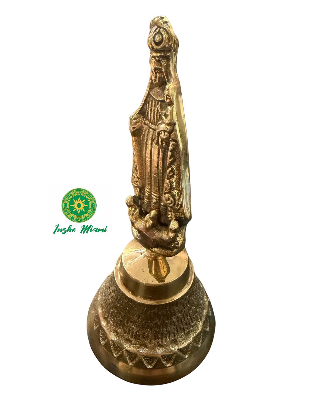 Campana de Oshun en Bronce con Virgen de la Caridad del Cobre – Campana Ritual Yoruba para Altar, Santería y Orishas – Herramienta Espiritual para Llamar a Oshun – 6.5”