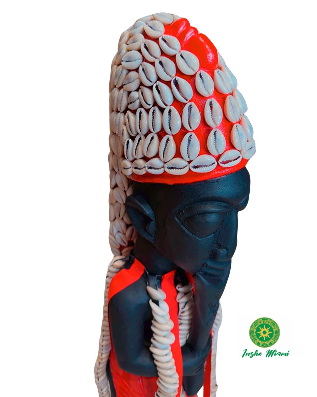 Icono de Esu Tallado en Madera Yoruba 26" con 256+ Caracoles – Arte Ritual Tradicional Africano | Inshe Miami