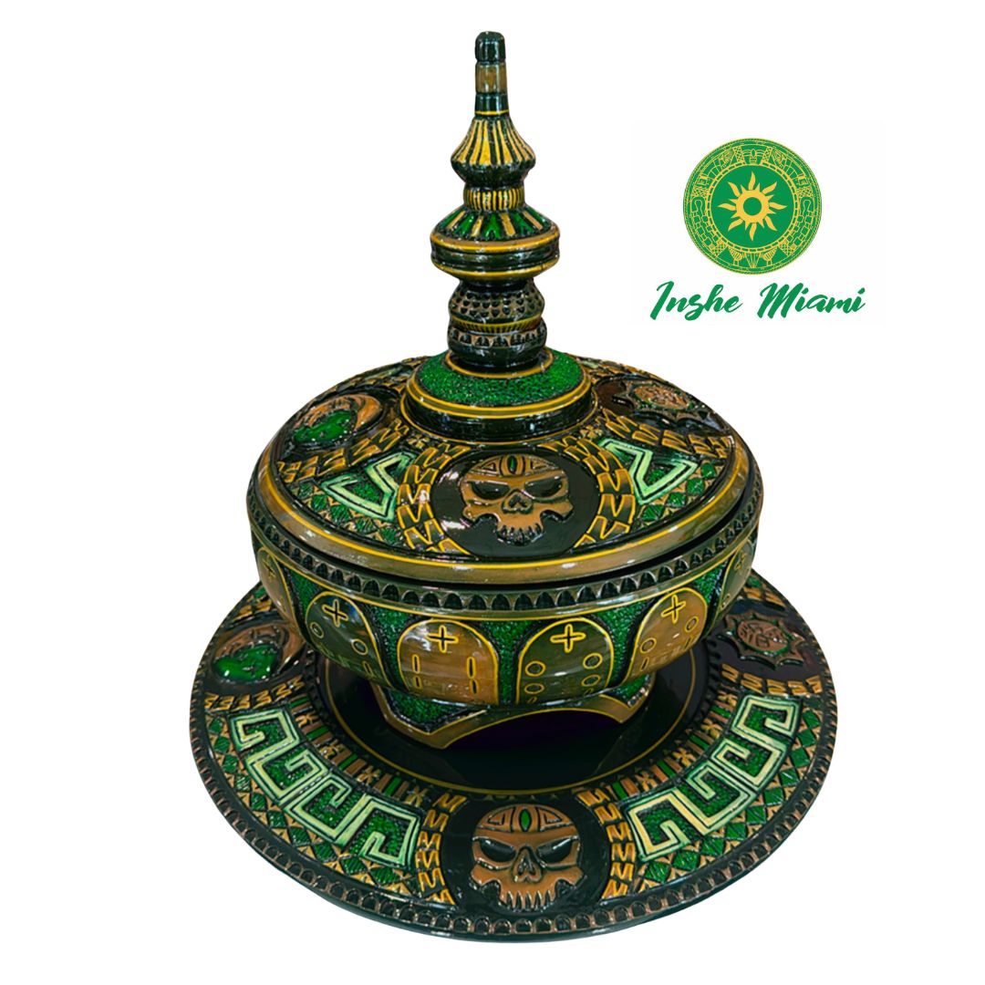 Batea y tablero de los 16 Mejis de Ifá – Edición Real Verde y Oro