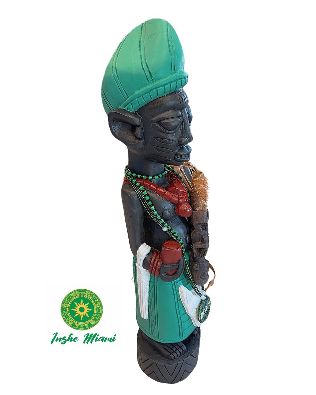 Icono de Ogun 34” en Madera Tallada a Mano – Figura Tradicional Africana con Apiru e Irukere Ritual – Artesanía Yoruba Auténtica