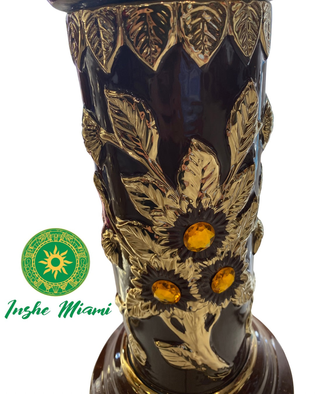 Pedestal Columna Decorativa con Flores 14” – Base para Santos y Soperas | Varios Colores | Inshe Miami