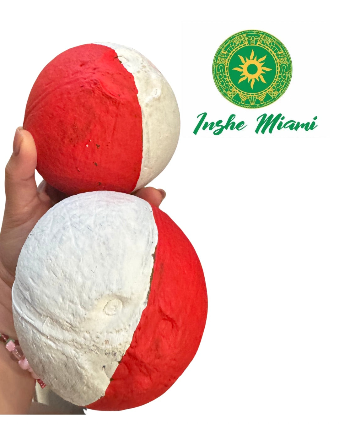 Cocos Grandes Pintados para Orisha Oko – Set de 2 (Rojo y Blanco) | Uso Ritual y Espiritual