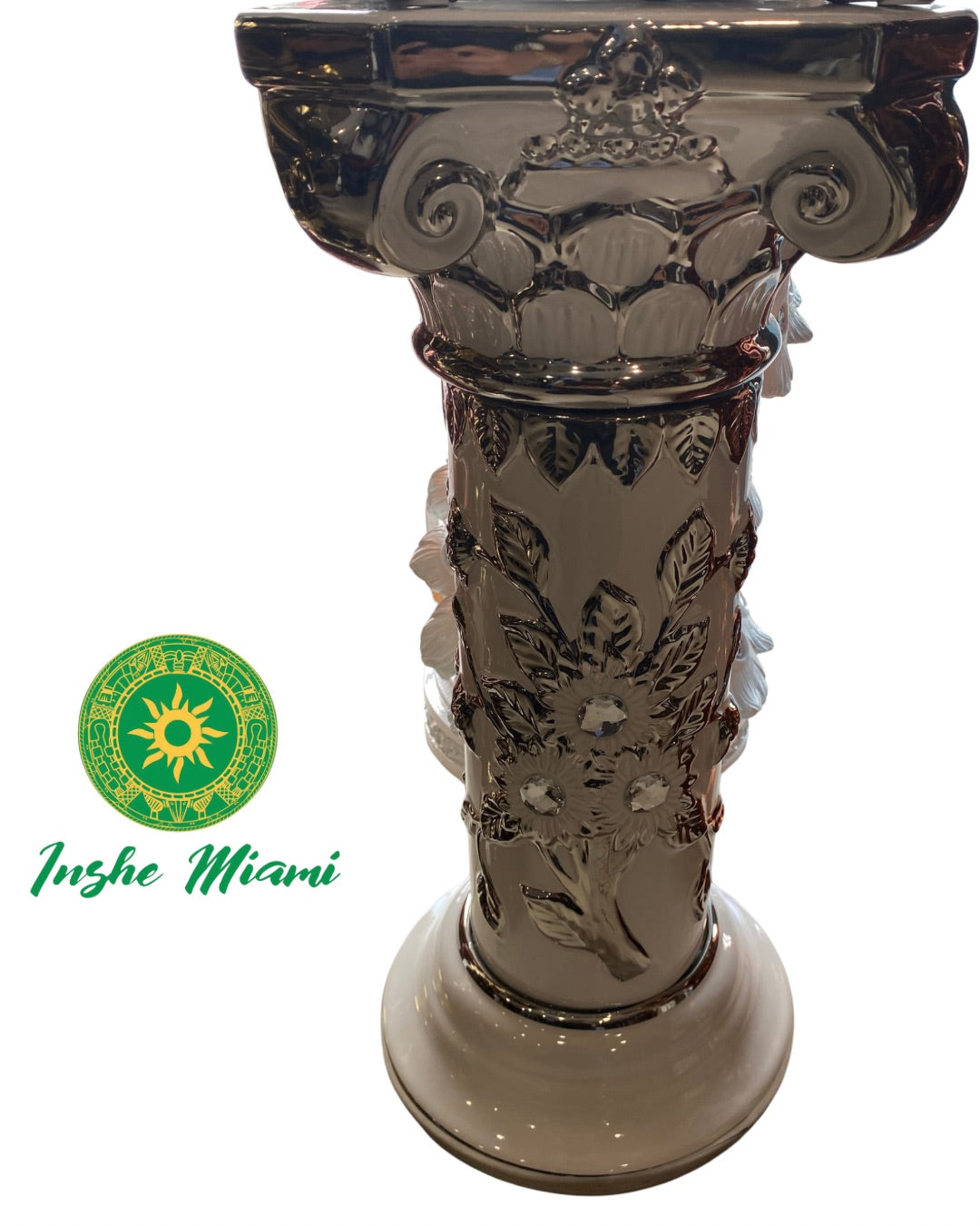 Pedestal Columna Decorativa con Flores 14” – Base para Santos y Soperas | Varios Colores | Inshe Miami