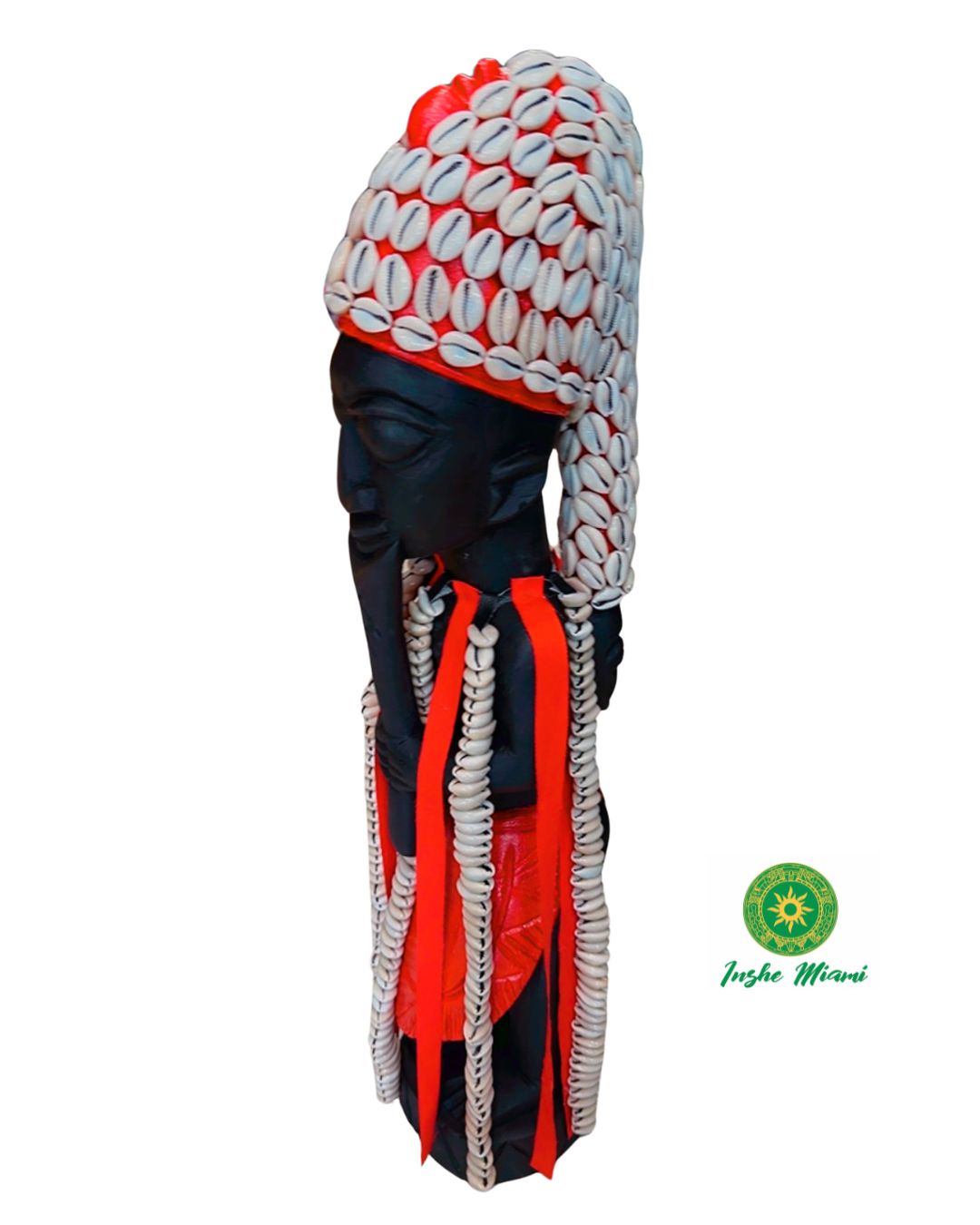 Icono de Esu Tallado en Madera Yoruba 26" con 256+ Caracoles – Arte Ritual Tradicional Africano | Inshe Miami