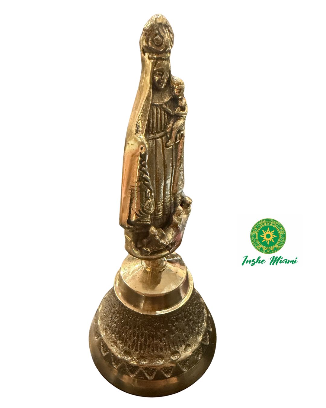 Campana de Oshun en Bronce con Virgen de la Caridad del Cobre – Campana Ritual Yoruba para Altar, Santería y Orishas – Herramienta Espiritual para Llamar a Oshun – 6.5”