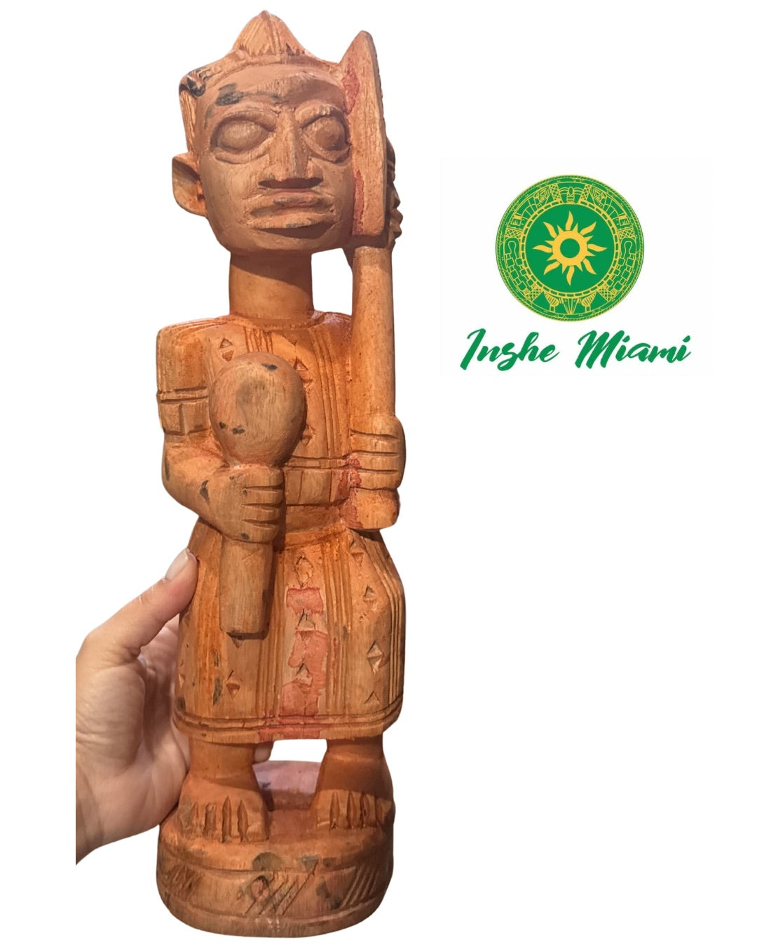 Icono de Shangó en Madera 14” – Escultura Tradicional de Nigeria | Inshe Miami