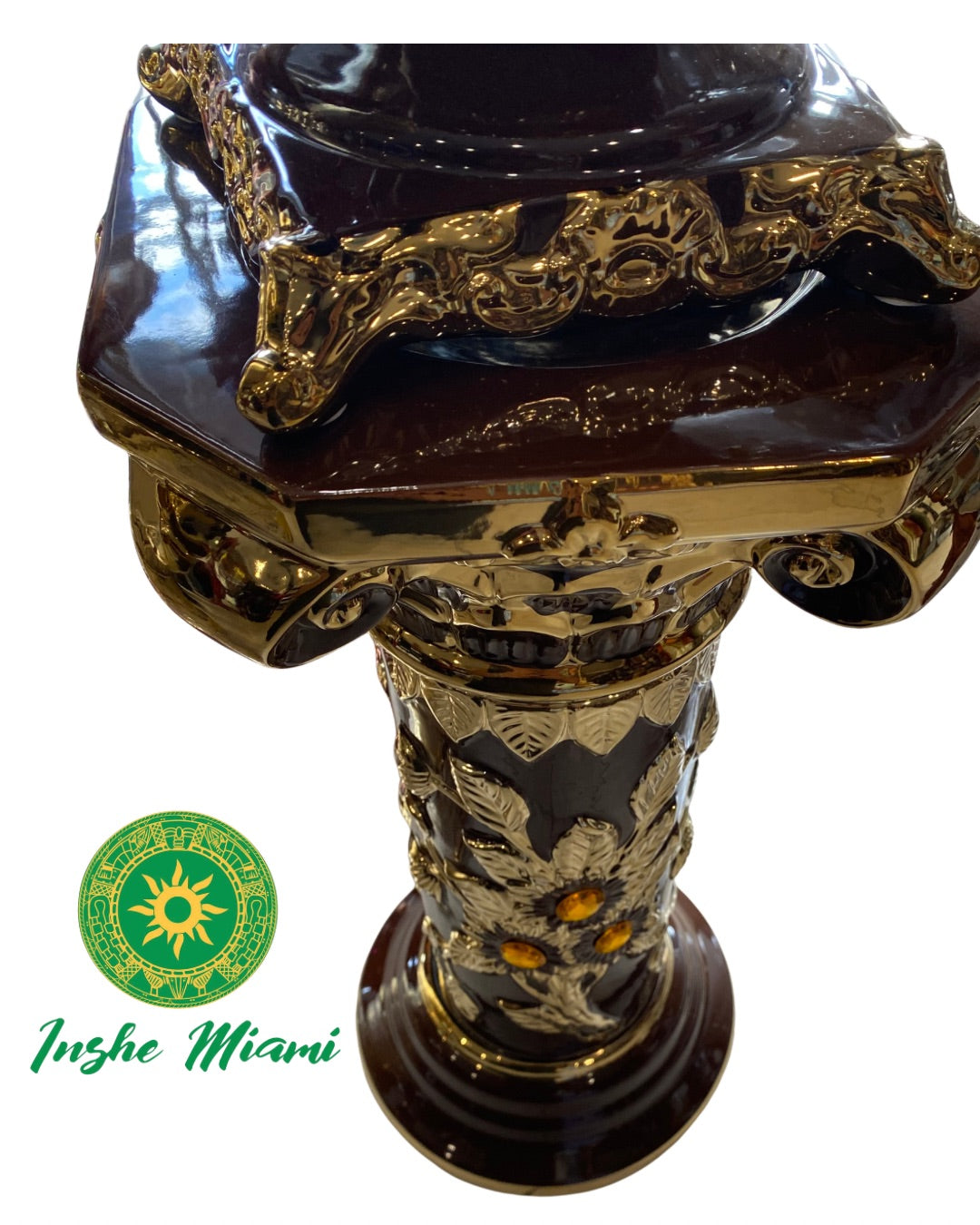 Pedestal Columna Decorativa con Flores 14” – Base para Santos y Soperas | Varios Colores | Inshe Miami