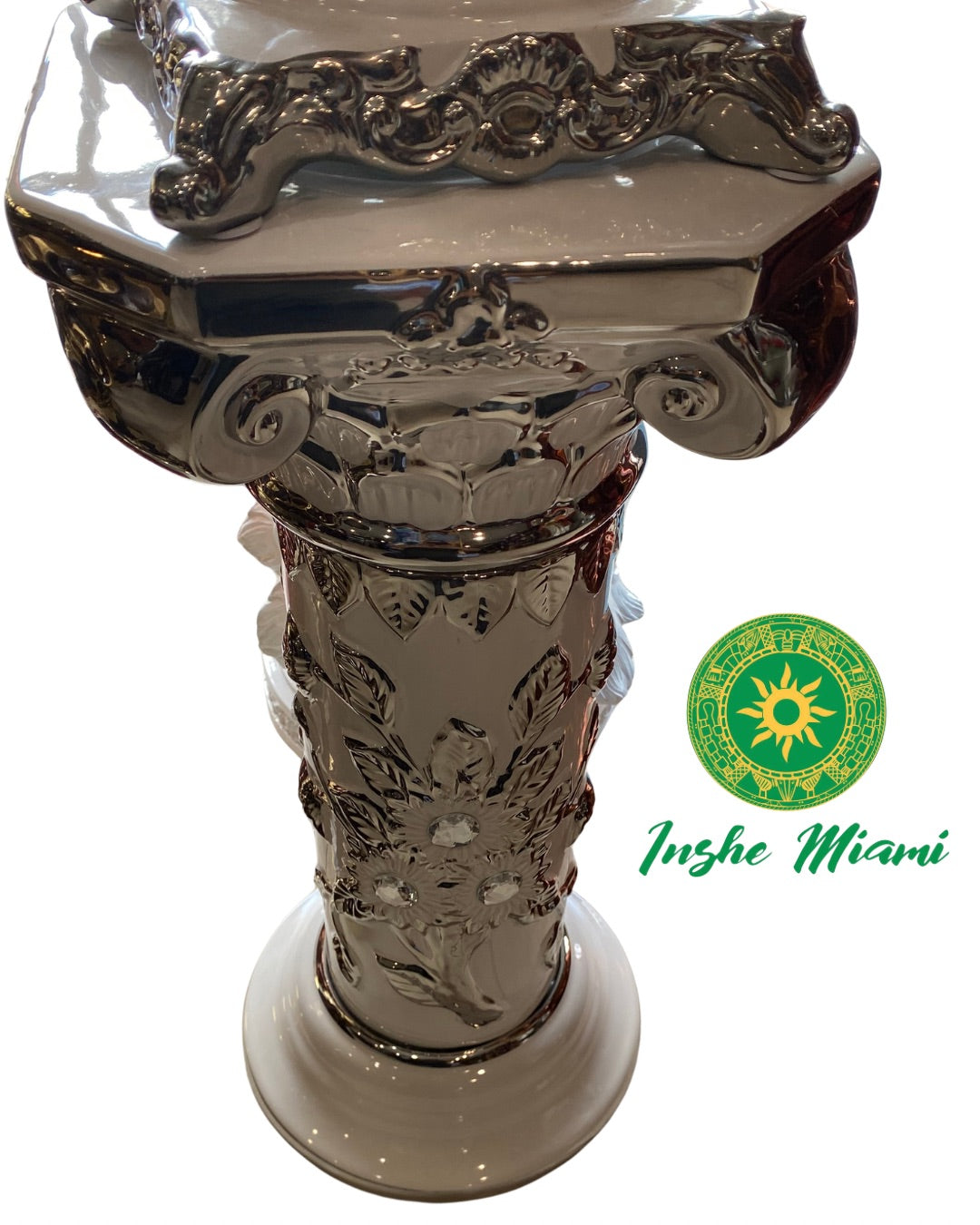 Pedestal Columna Decorativa con Flores 14” – Base para Santos y Soperas | Varios Colores | Inshe Miami
