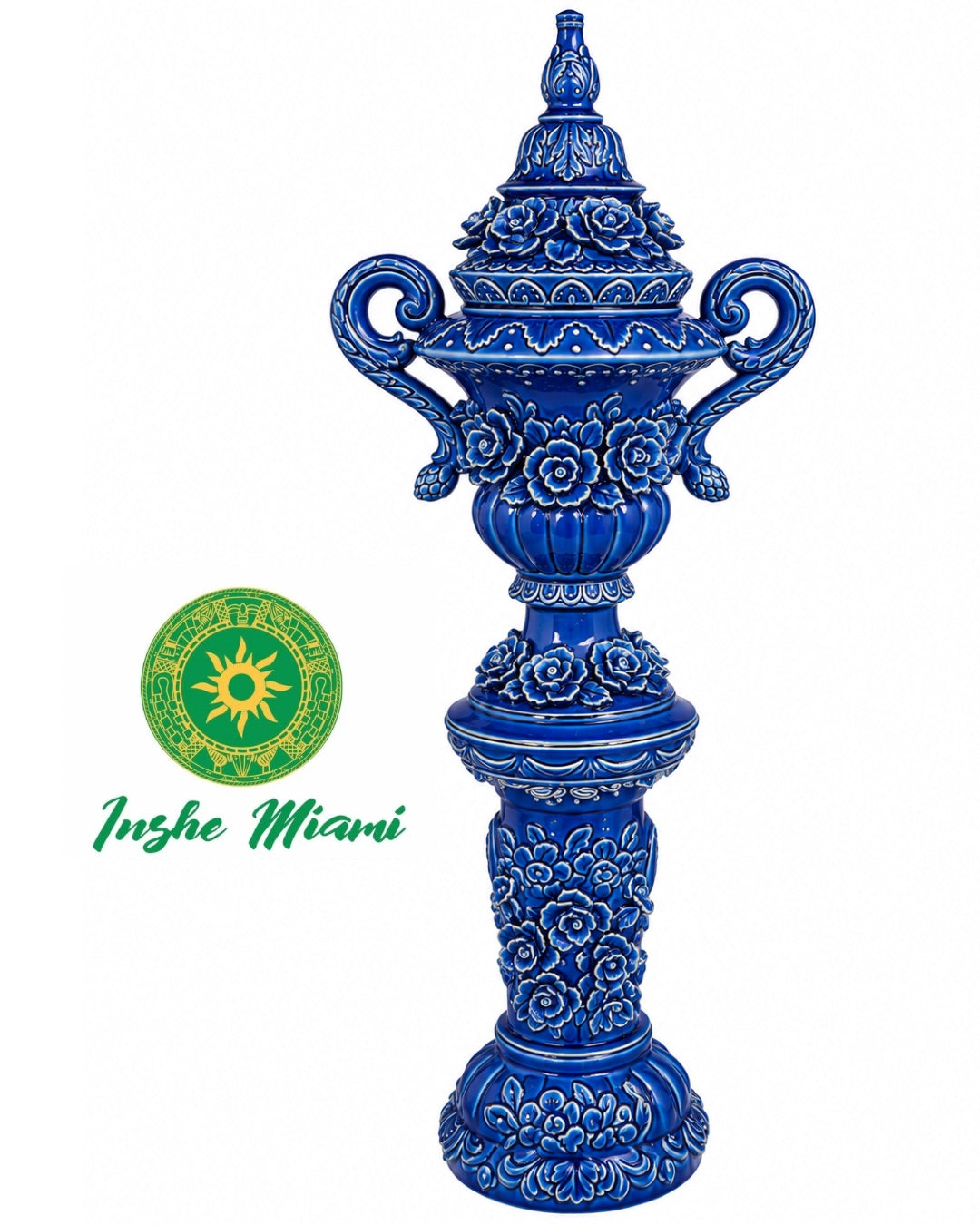 Juego de Pedestal y Potiche Ánfora con Flores 63” – Set Grande Decorativo | Inshe Miami