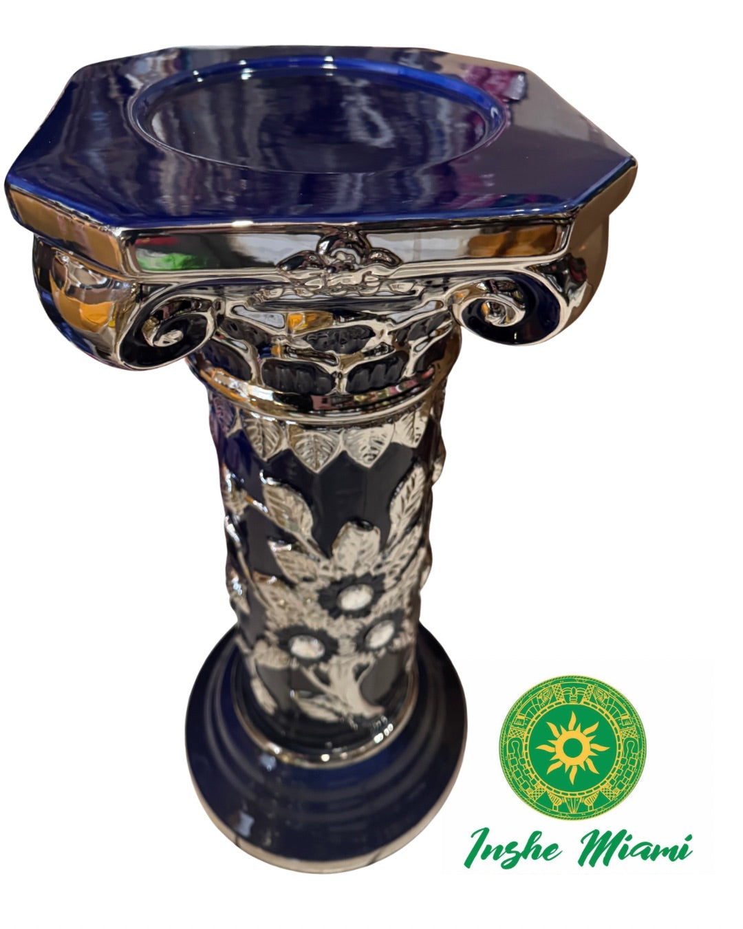 Pedestal Columna Decorativa con Flores 14” – Base para Santos y Soperas | Varios Colores | Inshe Miami