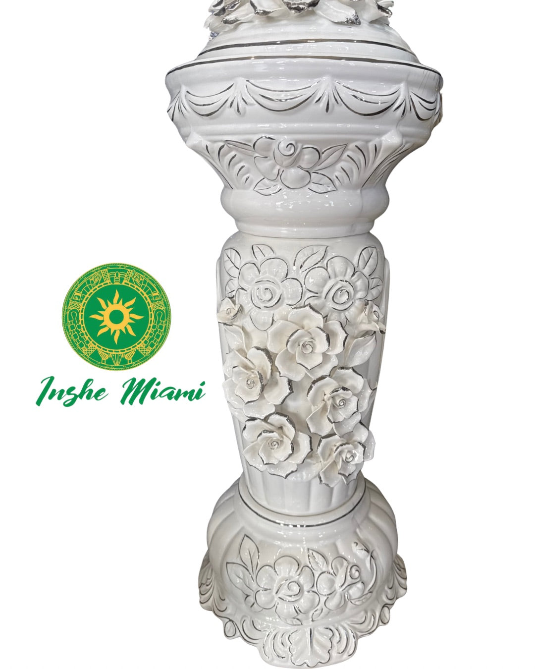 Juego de Pedestal y Potiche Ánfora con Flores 63” – Set Grande Decorativo | Inshe Miami