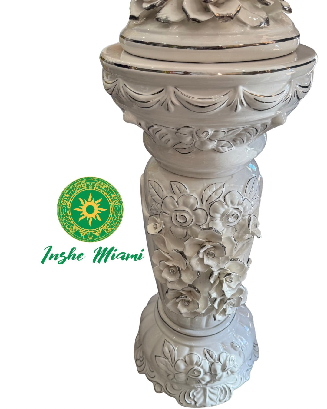 Juego de Pedestal y Potiche Ánfora con Flores 63” – Set Grande Decorativo | Inshe Miami