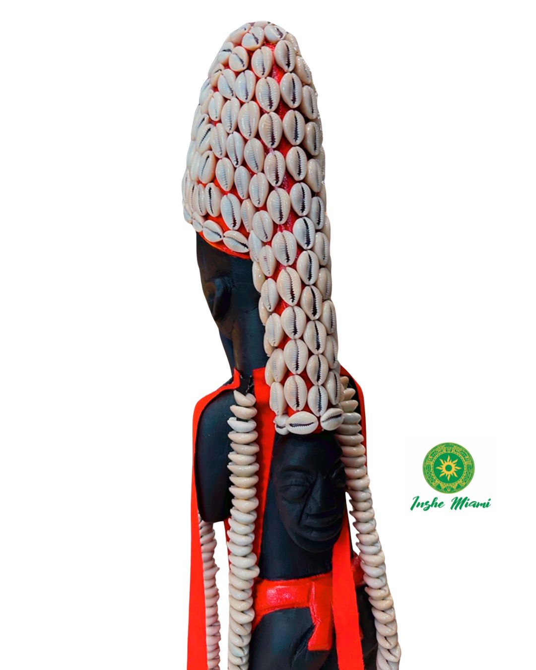 Icono de Esu Tallado en Madera Yoruba 26" con 256+ Caracoles – Arte Ritual Tradicional Africano | Inshe Miami