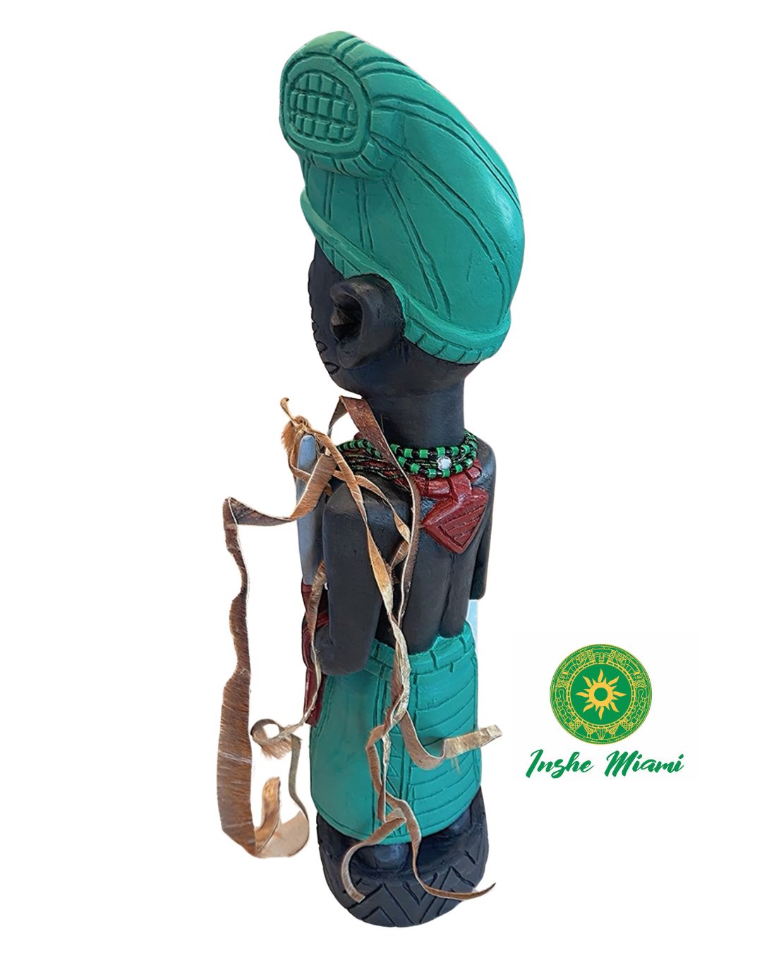 Icono de Ogun 34” en Madera Tallada a Mano – Figura Tradicional Africana con Apiru e Irukere Ritual – Artesanía Yoruba Auténtica