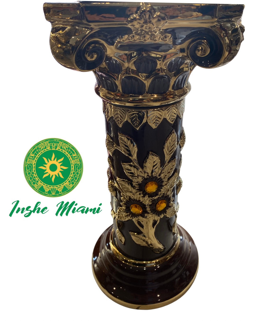 Pedestal Columna Decorativa con Flores 14” – Base para Santos y Soperas | Varios Colores | Inshe Miami