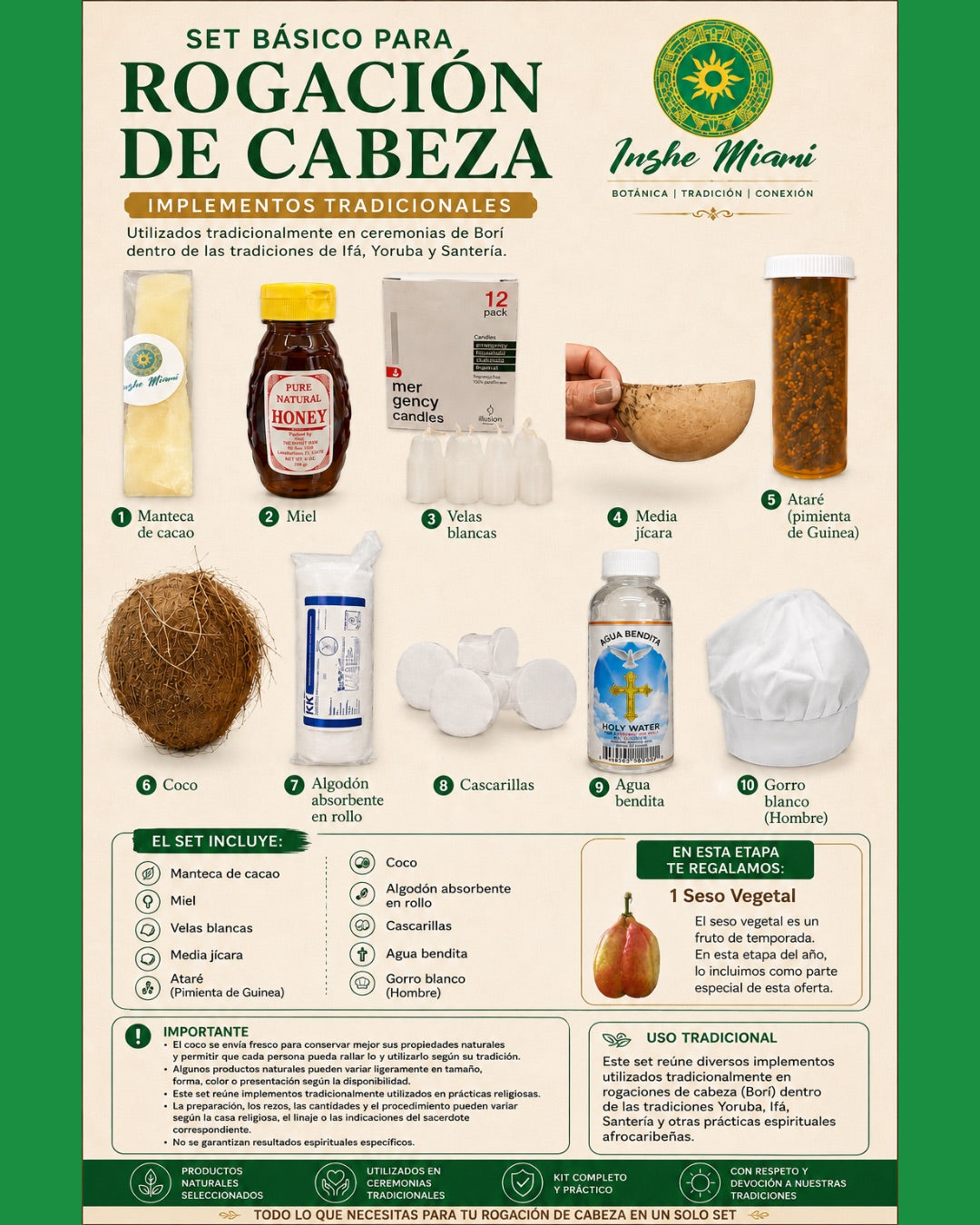 Set Basico para Rogacion de Cabeza Ibori| Implementos Tradicionales Ifa, Yoruba y Santeria | Inshe Miami
