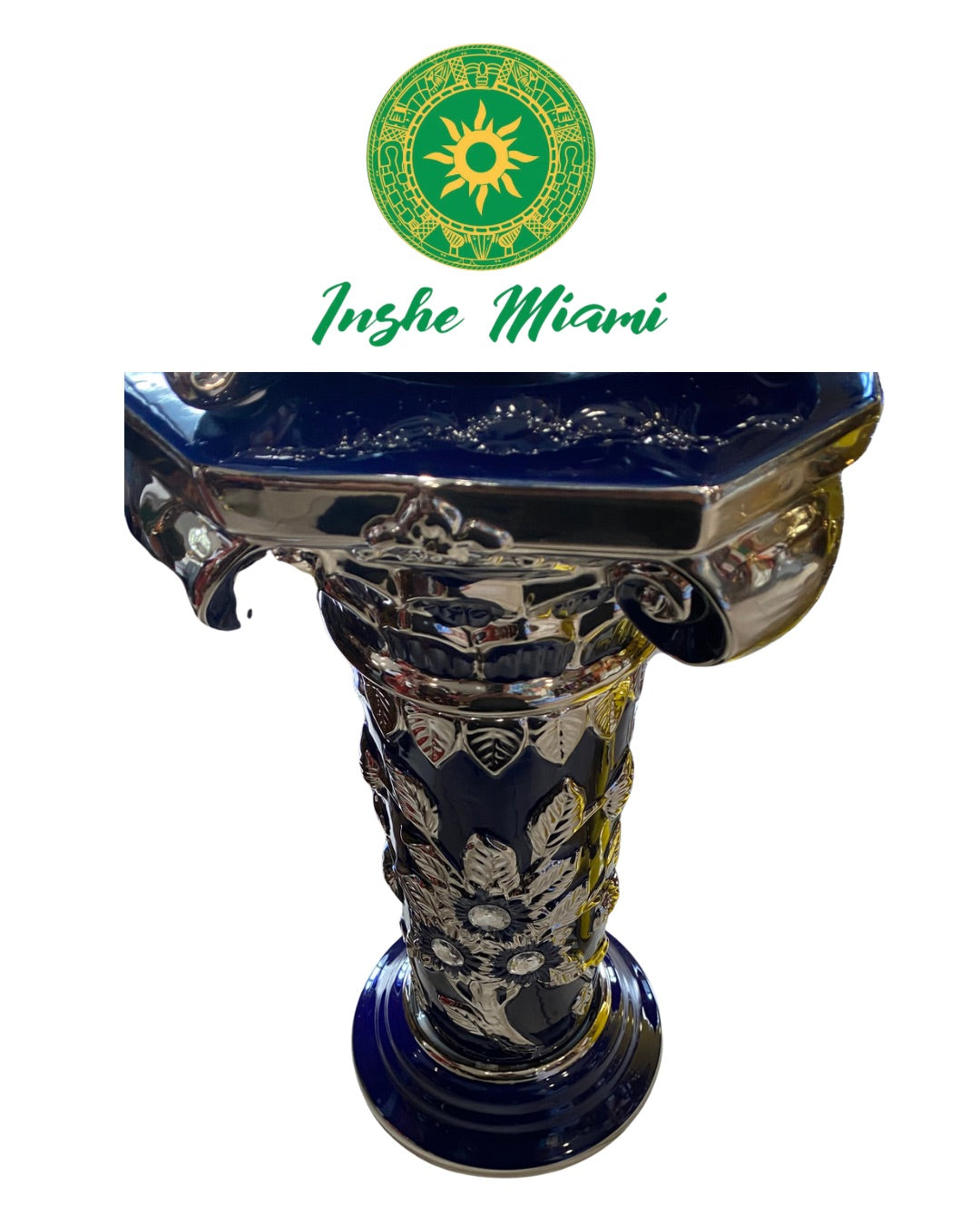 Pedestal Columna Decorativa con Flores 14” – Base para Santos y Soperas | Varios Colores | Inshe Miami