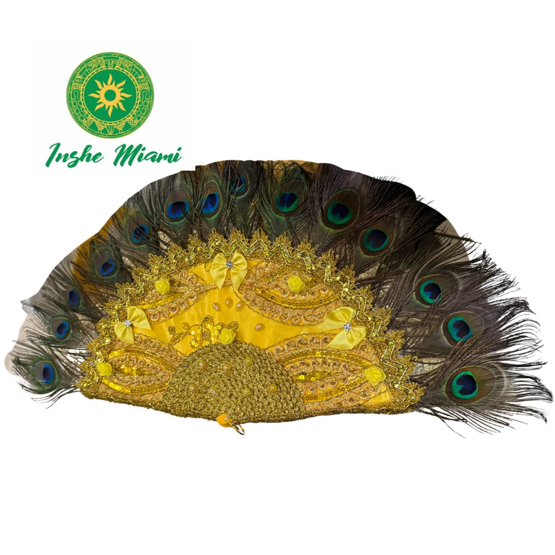 Abanicos de Oshun Decorados 18" con Plumas