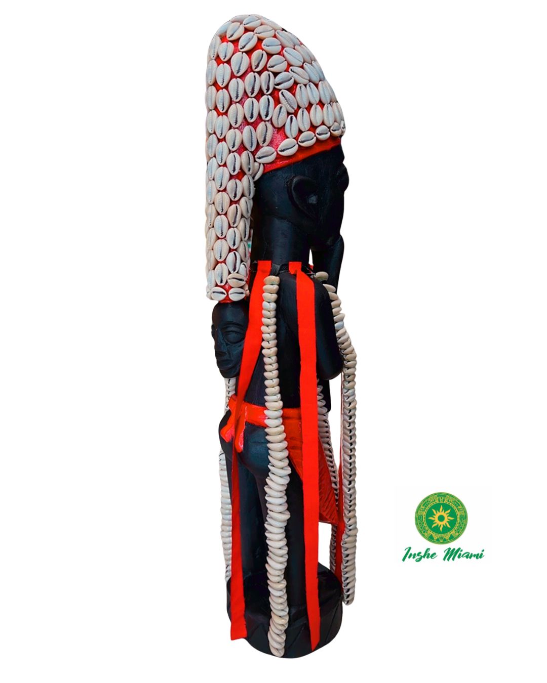 Icono de Esu Tallado en Madera Yoruba 26" con 256+ Caracoles – Arte Ritual Tradicional Africano | Inshe Miami