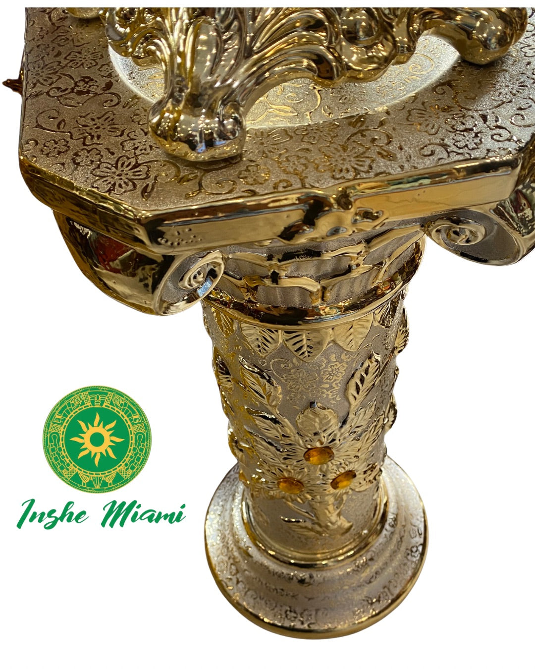 Pedestal Columna Decorativa con Flores 14” – Base para Santos y Soperas | Varios Colores | Inshe Miami