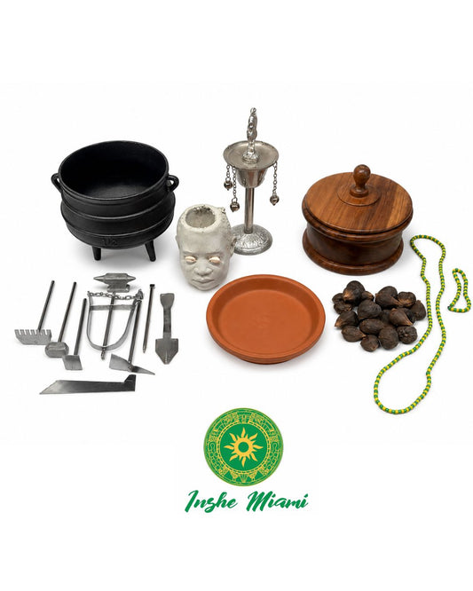 Combo Profesional Mano de Orula y Guerreros – Set Completo con 21 Ikines, Elegua, Ozun y Herramientas de Ogun