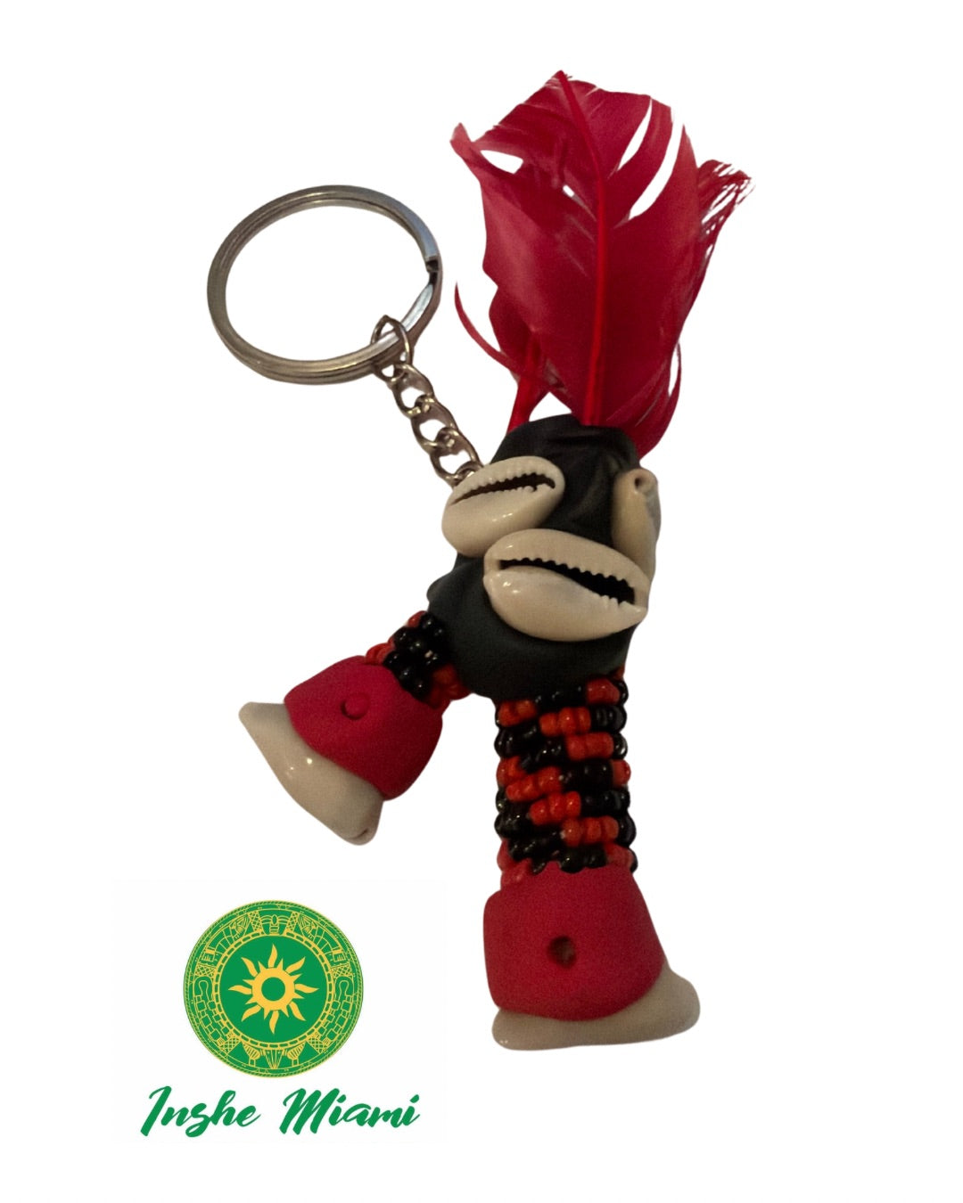 Eleguá Keychain with Garabato – Handcrafted with Cowrie Shells and Feather | Inshe Miami
