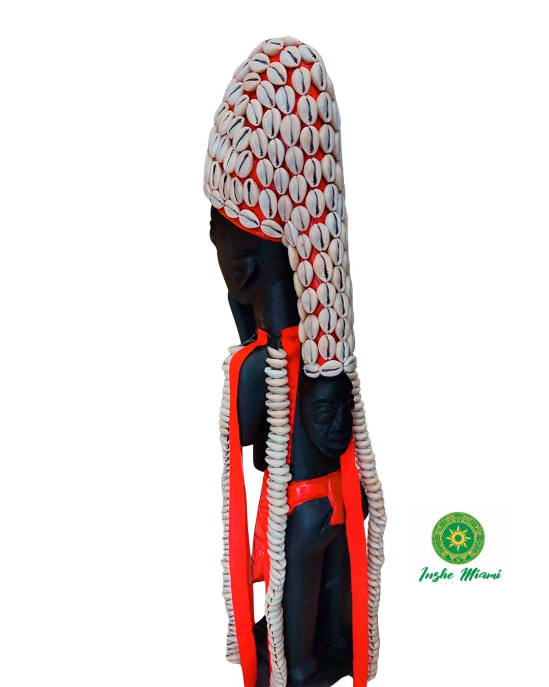 Icono de Esu Tallado en Madera Yoruba 26" con 256+ Caracoles – Arte Ritual Tradicional Africano | Inshe Miami