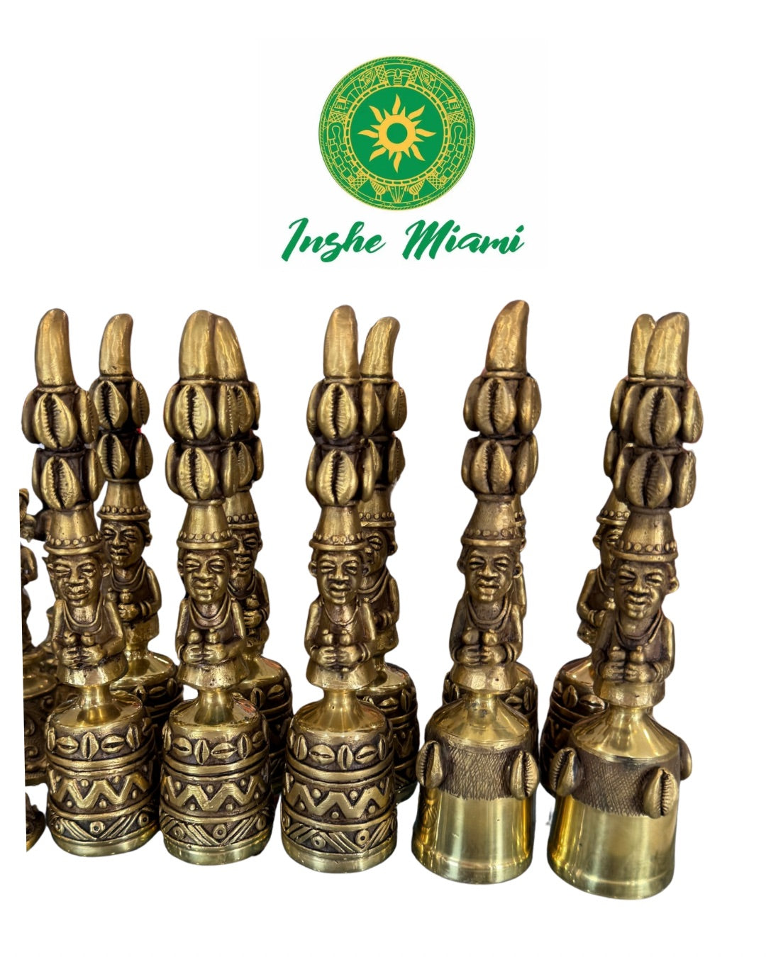 Iroke Ide de Bronce con Figura Apetebí – Campana Tradicional de Orunmila Ifá